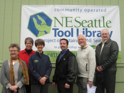 Susan Gregory (NE Seattle Tool Library), Pastor Lorraine Watson (North Seattle Friends Church), Signe Gilson (Cleanscapes), Dai Gorman (Lease Crutcher Lewis), Richard Conlin (Seattle City Council), and Tim Croll (Seattle Public Utilities)