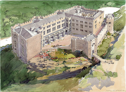 An artist's impression of Berry Pomeroy Castle at its pinnacle of opulence (Image: English Heritage).