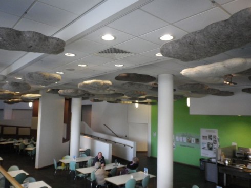 My own personal highlight of the tour: the woollen 'clouds' hanging from the ceiling in the Met Office canteen. 