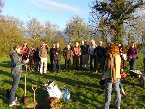 Members of the Transition Homes project celebrate their land purchase with a ceremonial tree-planting. 